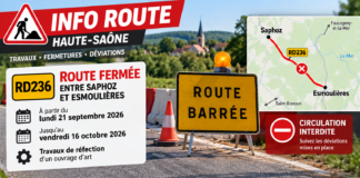 Haute-Saône : plusieurs semaines de travaux et une route coupée entre Saphoz et Esmoulières