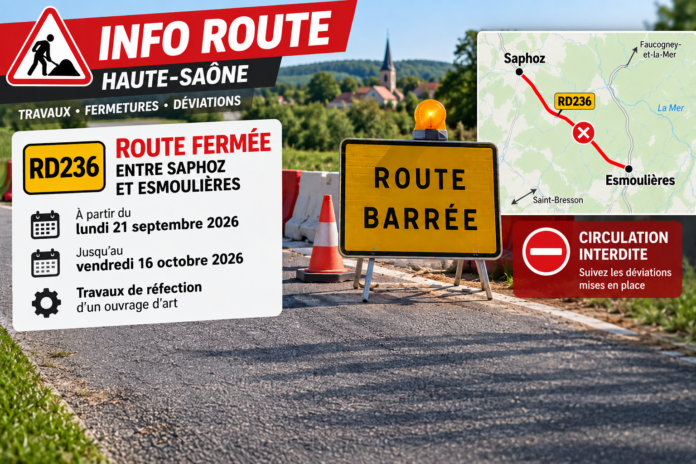 Haute-Saône : plusieurs semaines de travaux et une route coupée entre Saphoz et Esmoulières