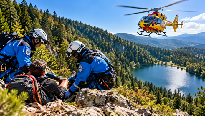 Secours en montagne au bord du lac